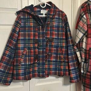 Time and Tru XL Plaid Toggle and Zip Coat with hood new